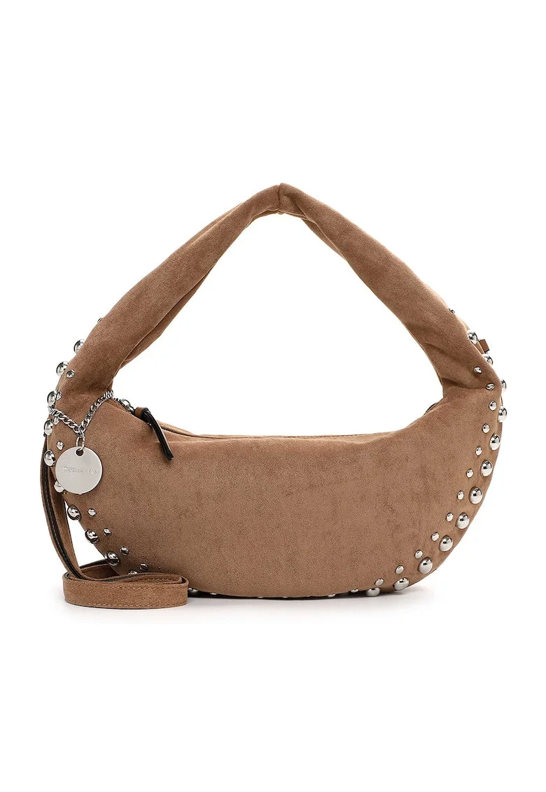 Geanta crossbody cu aplicatii cu nituri, Maro taupe