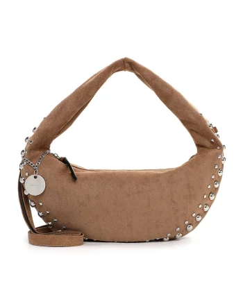 Geanta crossbody cu aplicatii cu nituri, Maro taupe