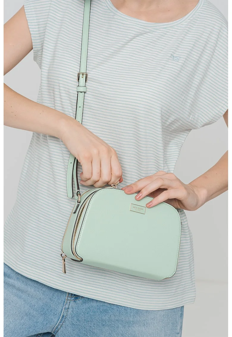 Geanta crossbody de piele cu doua compartimente Serena, Verde deschis