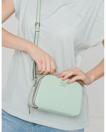 Geanta crossbody de piele cu doua compartimente Serena, Verde deschis