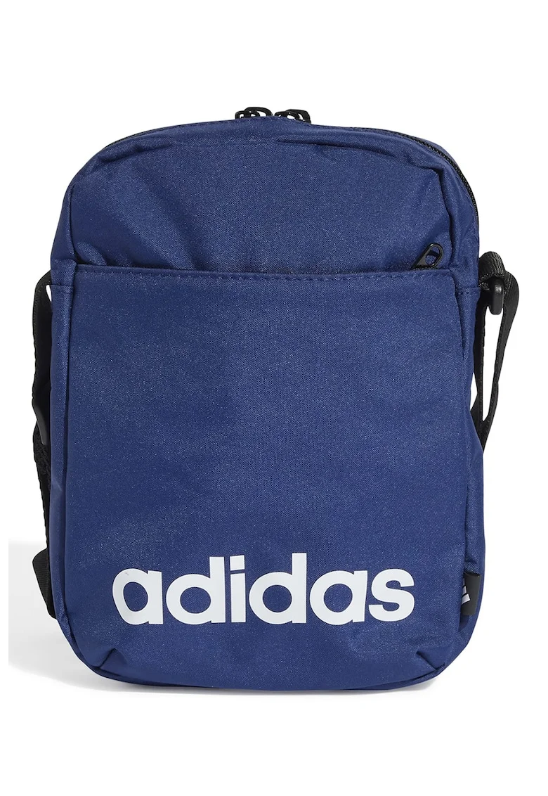 Geanta crossbody cu logo contrastant Linear, Alb/Albastru inchis