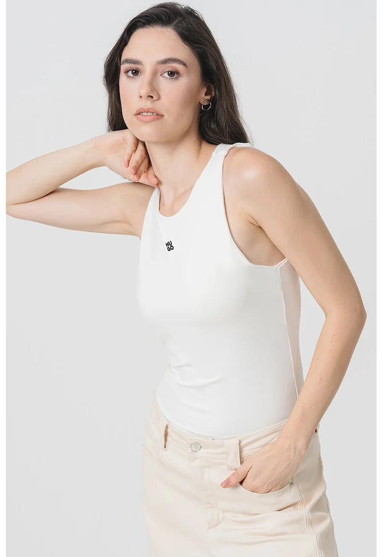 Body slim fit uni, Alb fildes/Negru