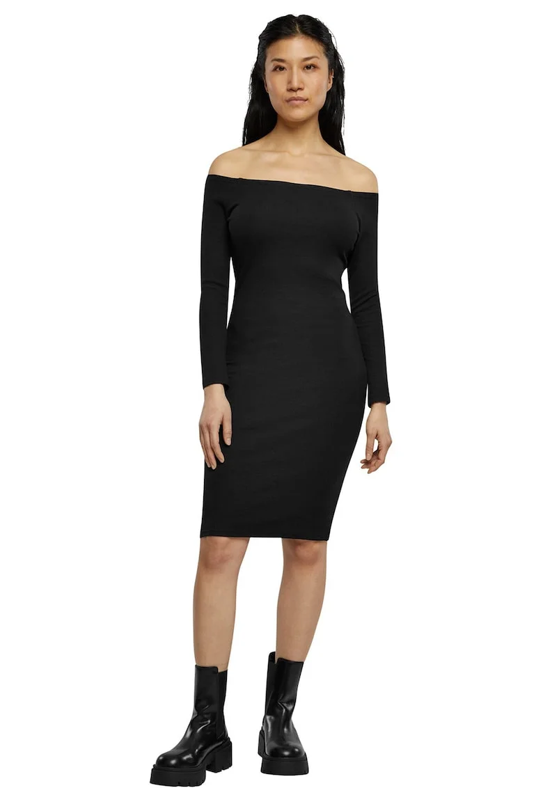 Rochie bodycon cu decolteu pe umar, Negru