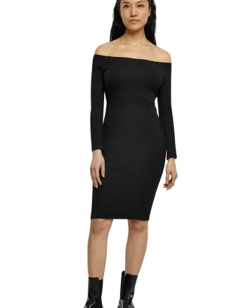 Rochie bodycon cu decolteu pe umar, Negru