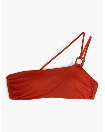Sutien bralette de baie cu decolteu pe un umar, Rosu inchis