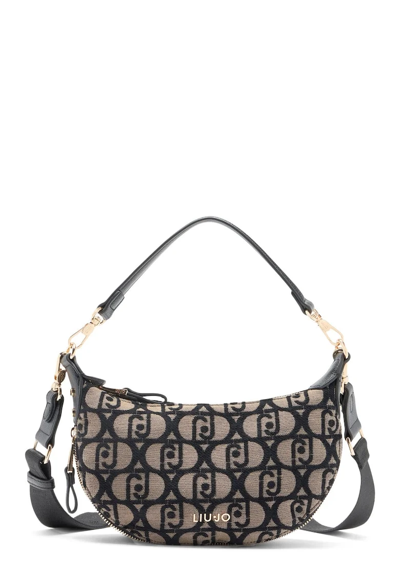 Geanta crossbody cu model logo, Negru/Bej