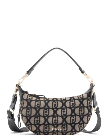 Geanta crossbody cu model logo, Negru/Bej