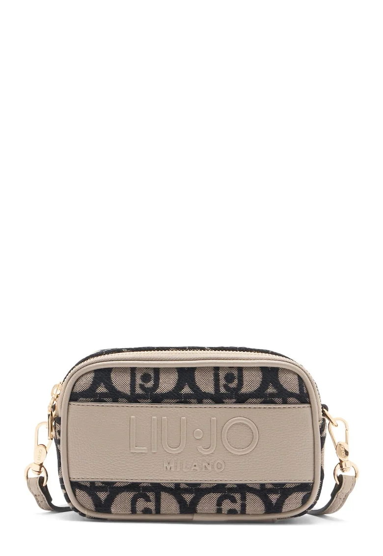 Geanta crossbody cu logo, Negru/Bej