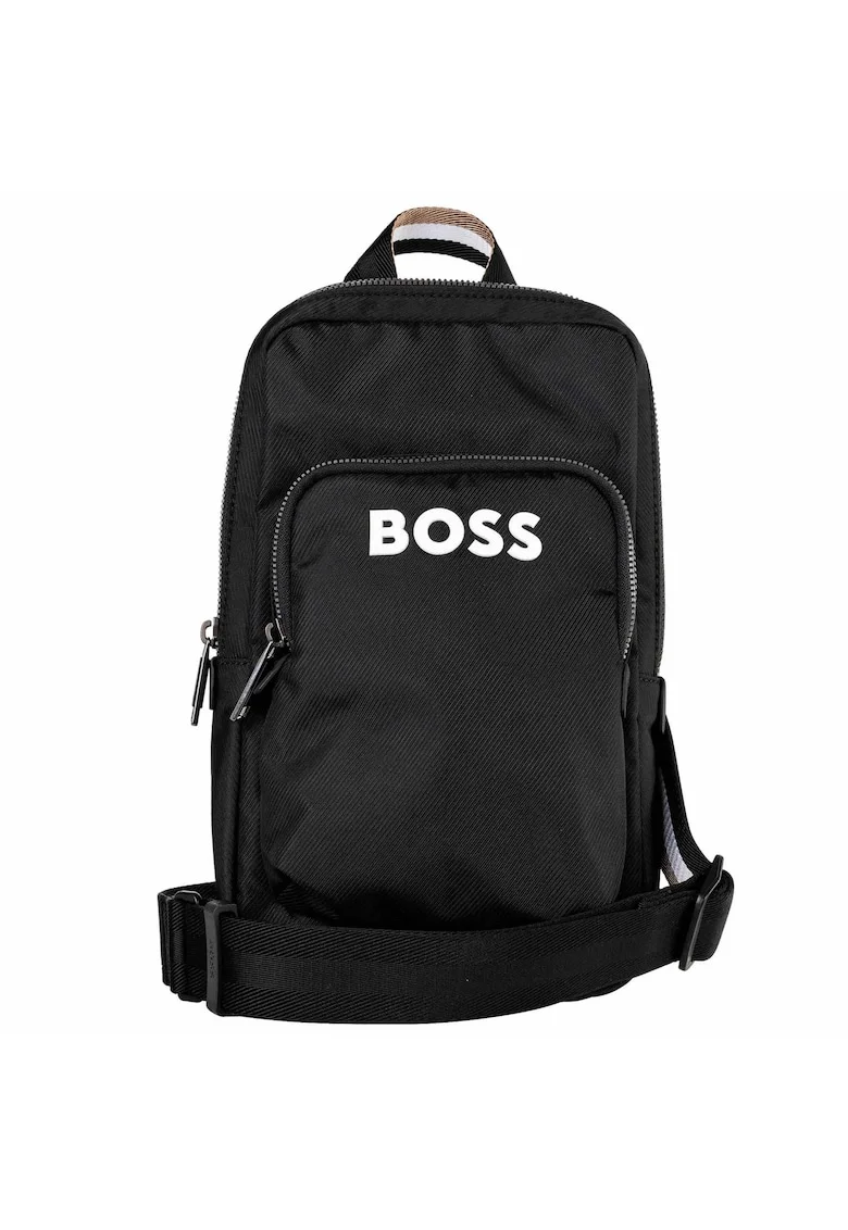 Geanta crossbody cu logo si bareta detasabila, Negru