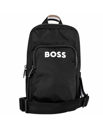 Geanta crossbody cu logo si bareta detasabila, Negru