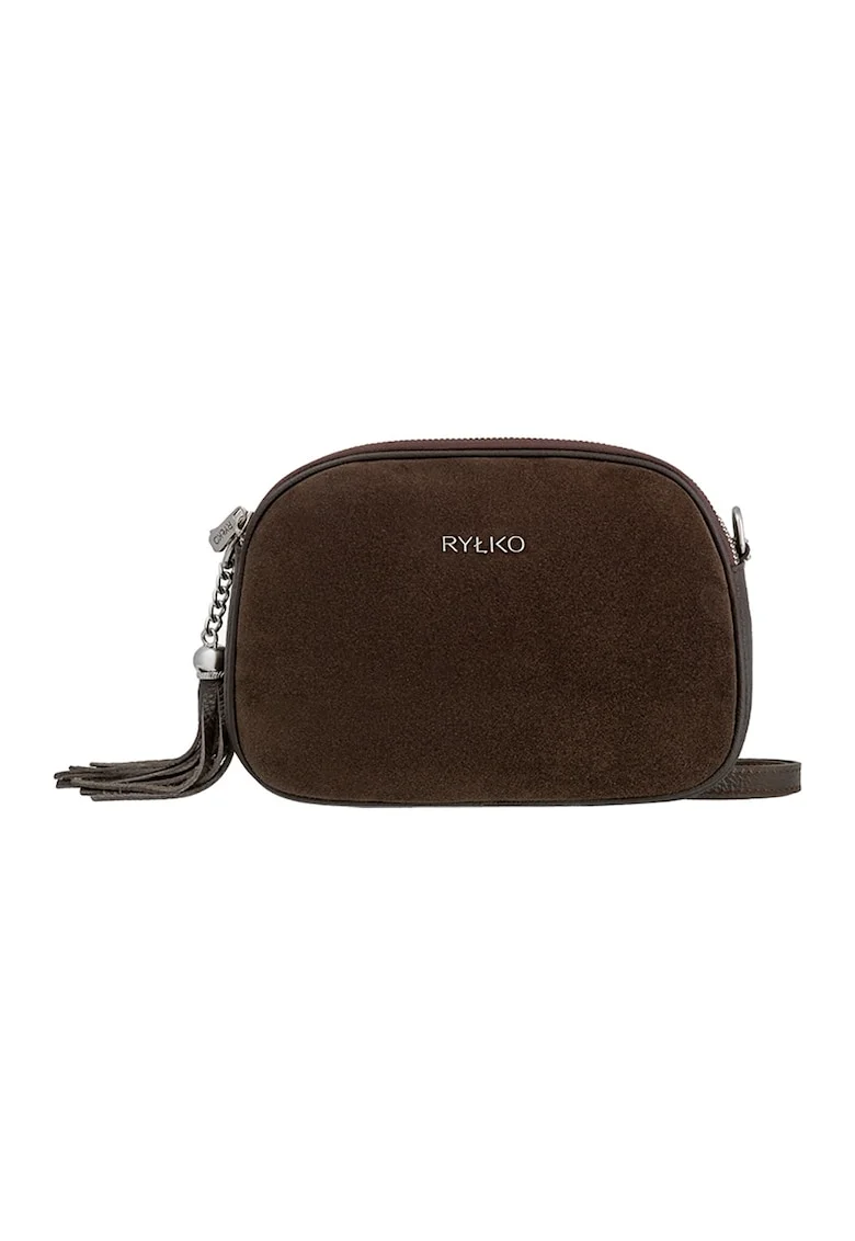 Geanta crossbody din piele intoarsa cu canaf decorativ