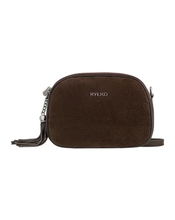 Geanta crossbody din piele intoarsa cu canaf decorativ