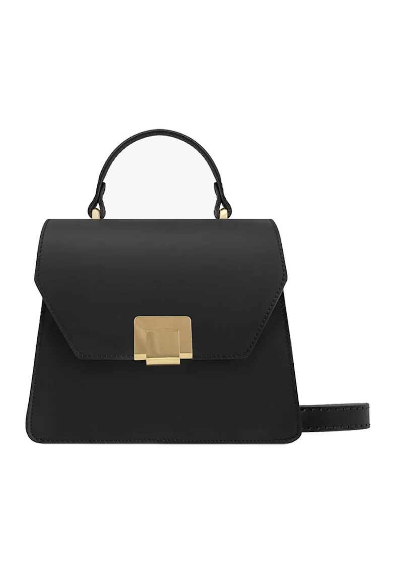Geanta crossbody din piele cu bareta detasabila, Negru