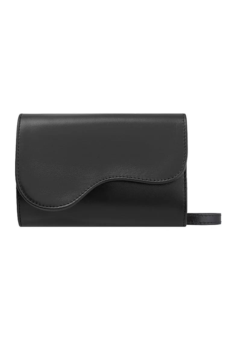 Geanta crossbody din piele cu clapa si lant, Negru