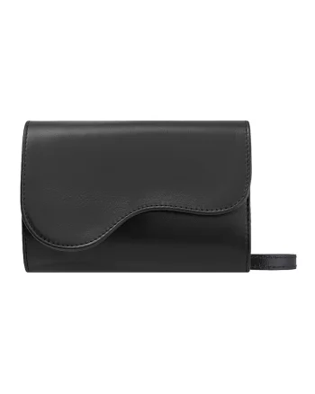 Geanta crossbody din piele cu clapa si lant, Negru