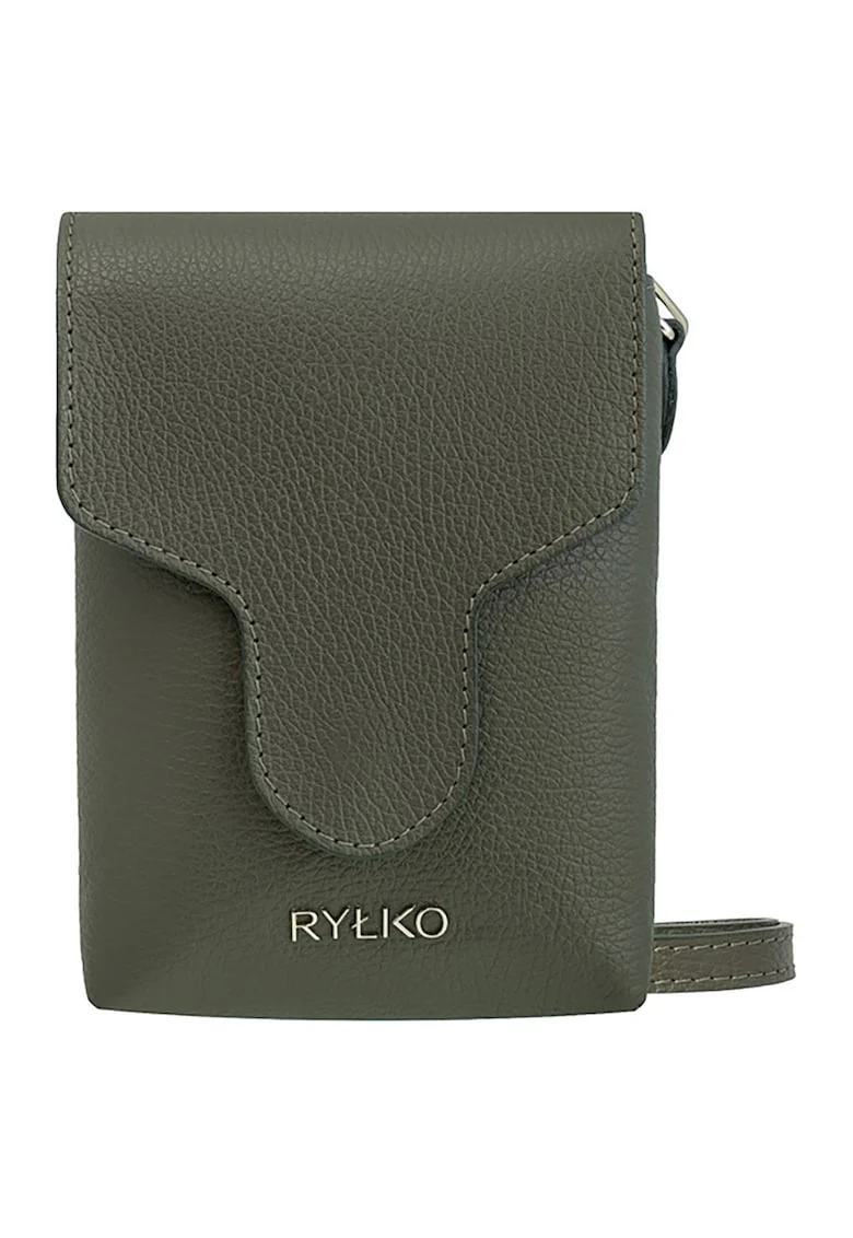 Geanta crossbody din piele cu model uni, Kaki inchis
