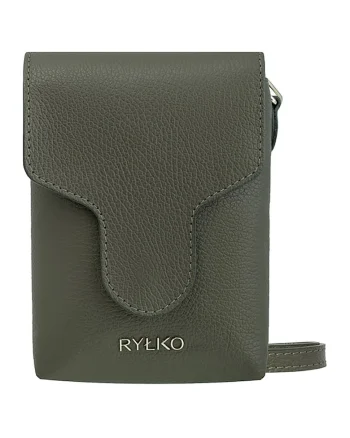 Geanta crossbody din piele cu model uni, Kaki inchis