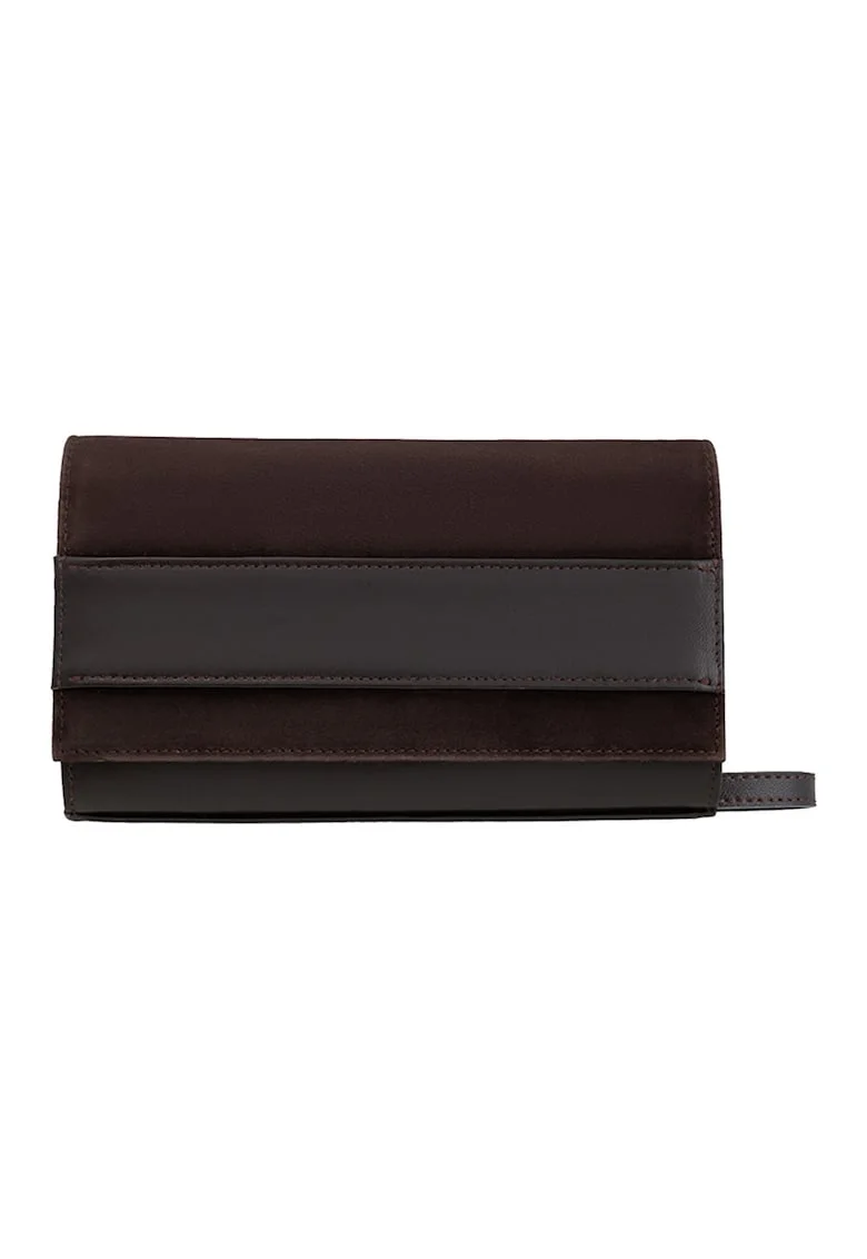 Geanta crossbody din piele si piele intoarsa cu lant, Maro inchis