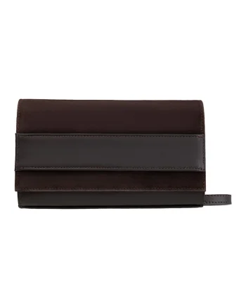 Geanta crossbody din piele si piele intoarsa cu lant, Maro inchis