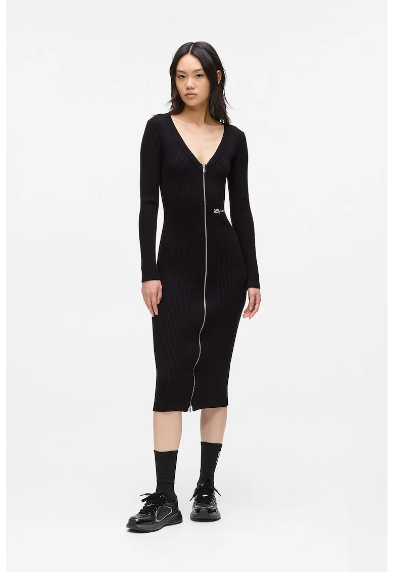 Rochie tricotata fin cu croiala bodycon, Negru