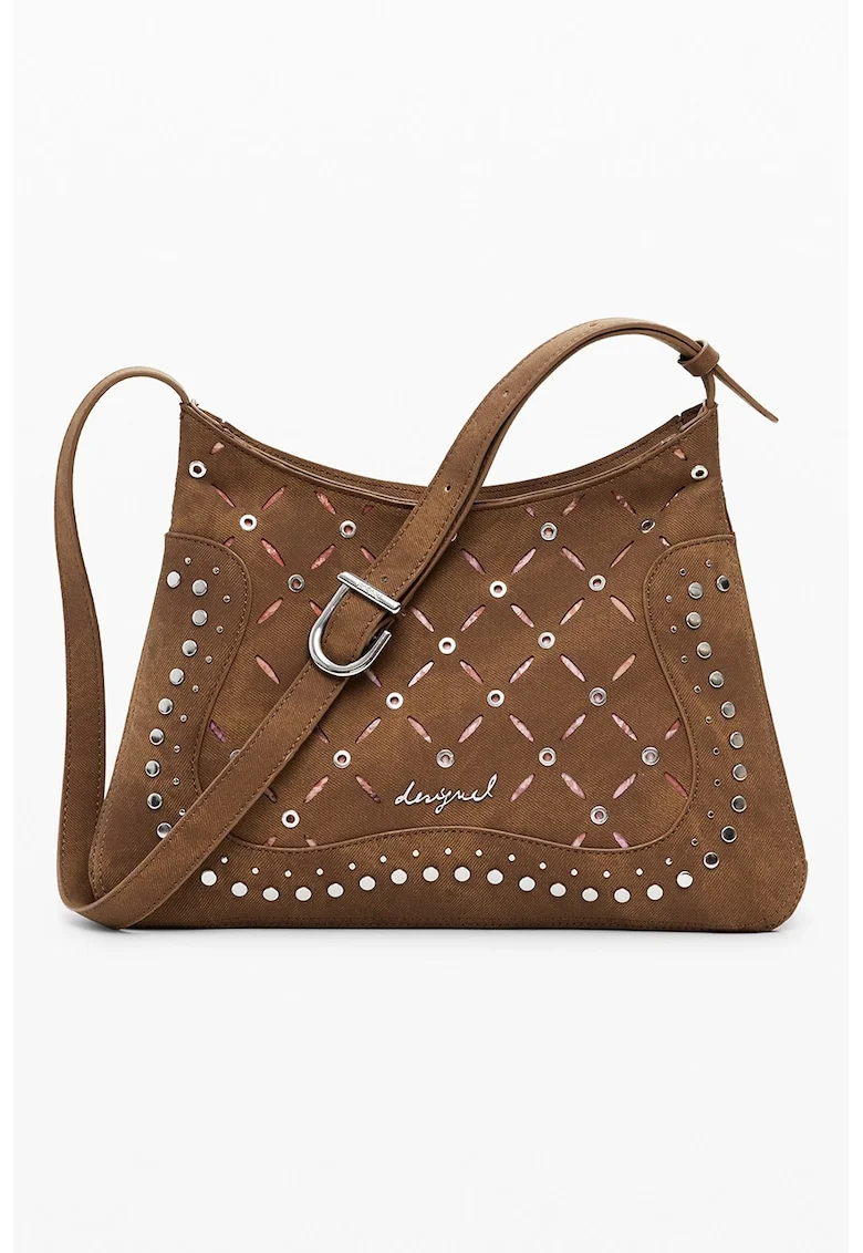 Geanta crossbody cu perforatii, Maro