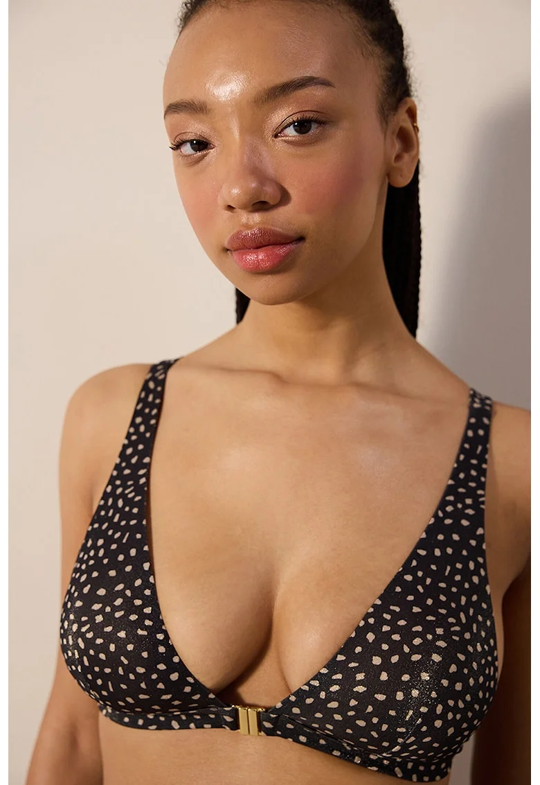 Sutien triunghiular de baie cu model, Negru