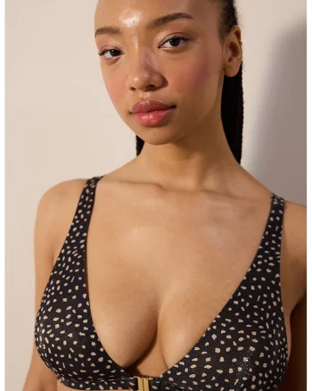 Sutien triunghiular de baie cu model, Negru