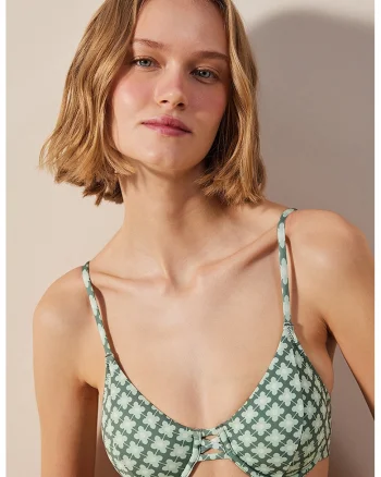 Sutien de baie cu model floral, Alb/Verde