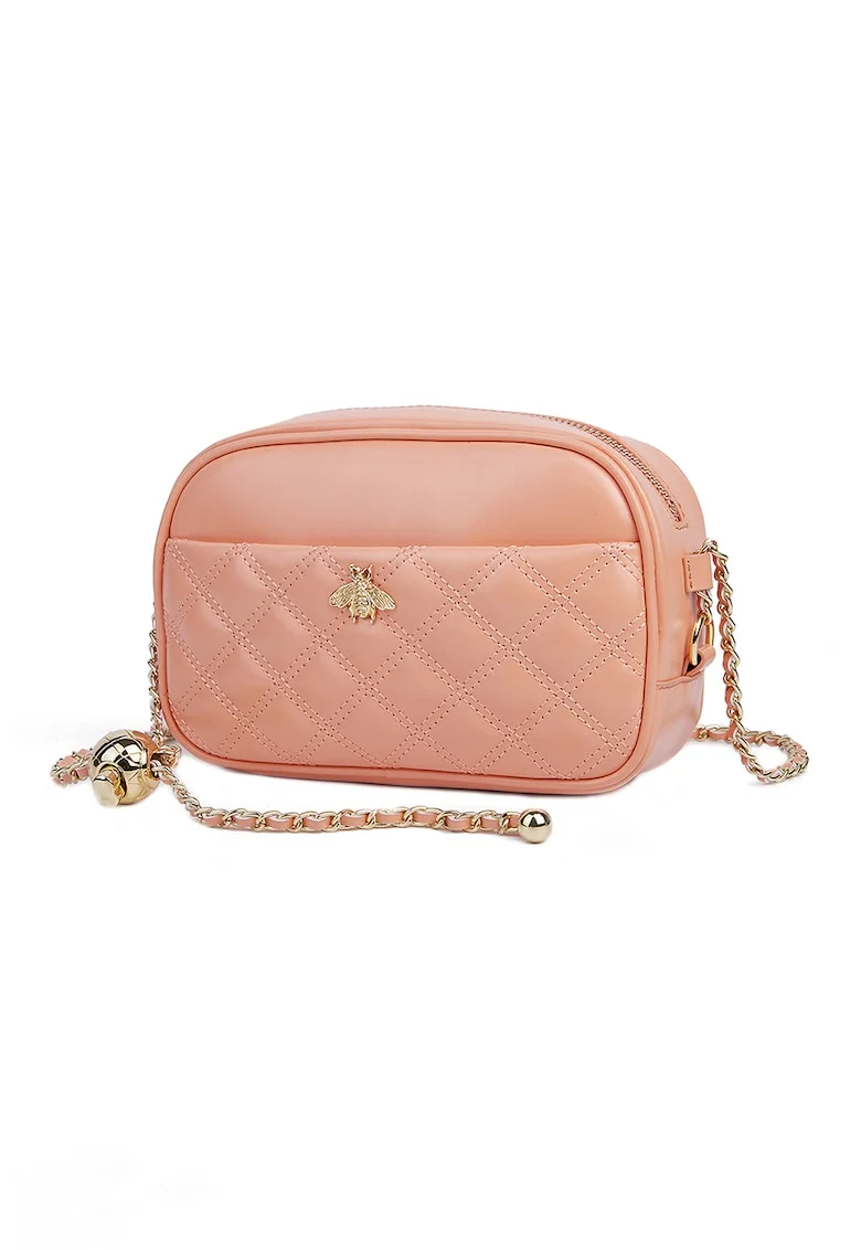 Geanta crossbody din piele cu aspect matlasat Vance, Portocaliu pal