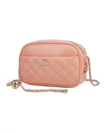 Geanta crossbody din piele cu aspect matlasat Vance, Portocaliu pal