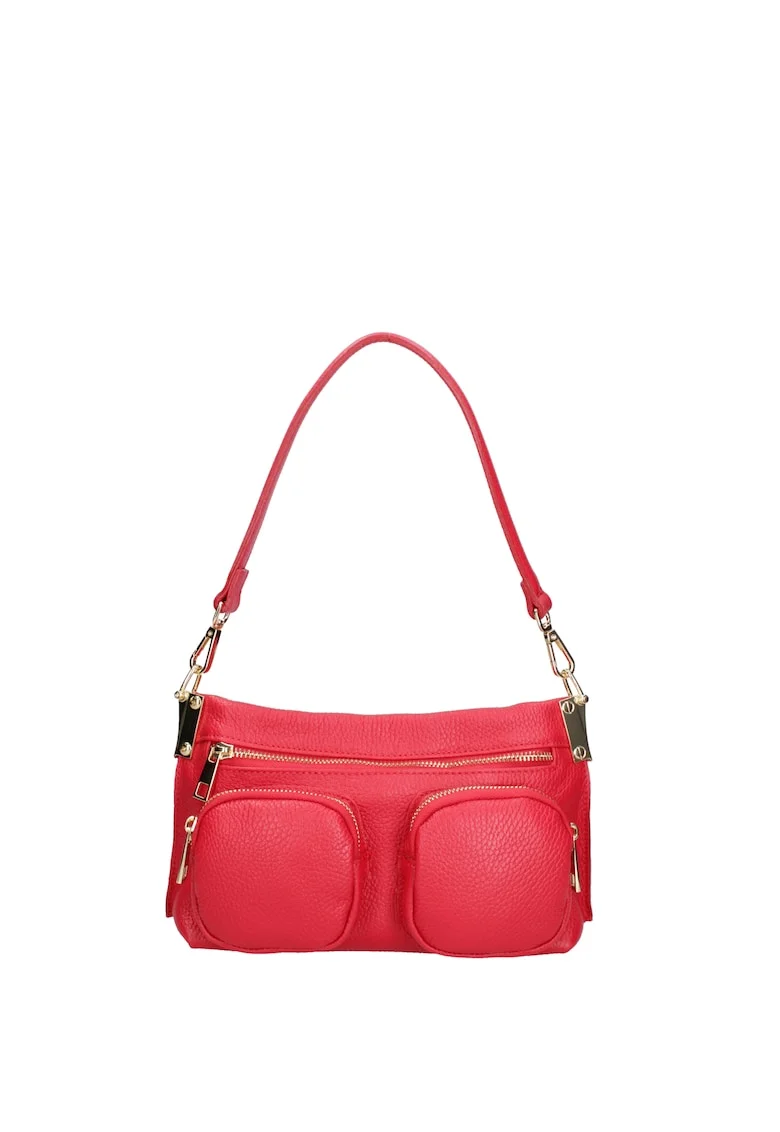 Geanta crossbody de piele cu buzunare multiple, Rosu