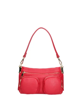 Geanta crossbody de piele cu buzunare multiple, Rosu