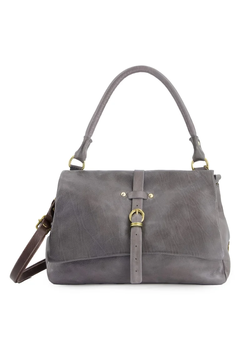 Geanta crossbody  piele naturala, 5 compartimente interioare, dimensiuni 29x16x13cm, curea, Gri