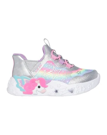 Pantofi sport slip-ins Unicorn Charmer cu aspect stralucitor si lumini, Roz deschis/Argintiu