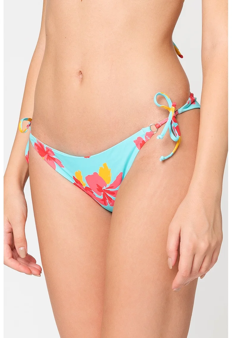 Slip brazilian cu model floral Lina, Albastru aquamarin/Roz inchis