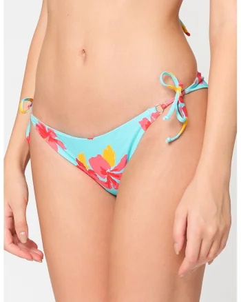 Slip brazilian cu model floral Lina, Albastru aquamarin/Roz inchis