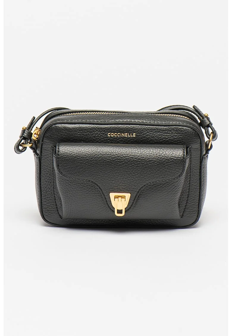 Geanta crossbody de piele cu buzunar frontal Beat Soft, Negru