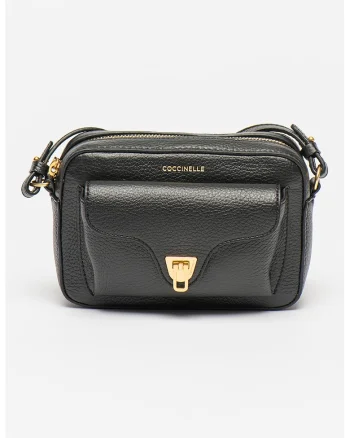 Geanta crossbody de piele cu buzunar frontal Beat Soft, Negru
