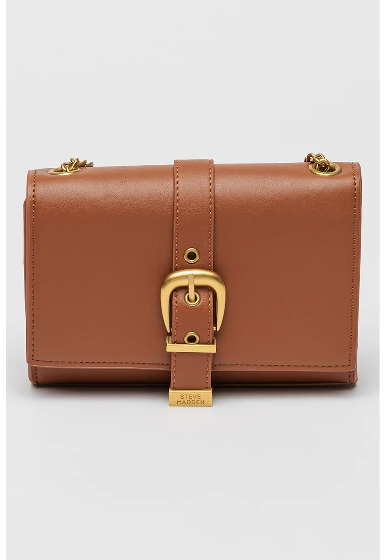 Geanta crossbody de piele ecologica cu bareta de lant, Maro scortisoara