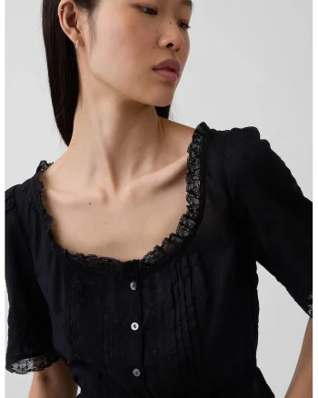 Bluza crop cu maneci scurte, Negru