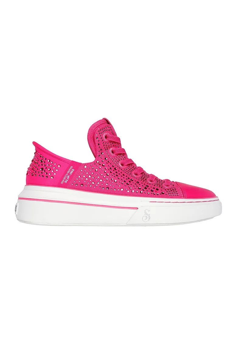 Tenisi slip-ins cu aplicatii din strasuri Snoop One, Fucsia/Argintiu
