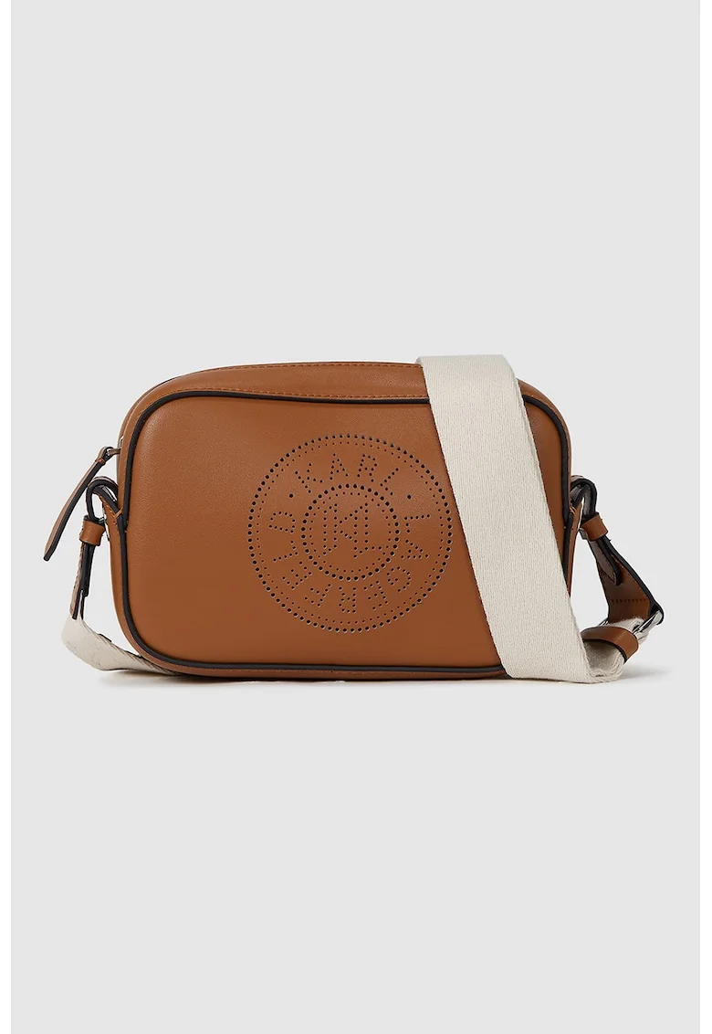 Geanta crossbody de piele cu logo, Caramel/Crem