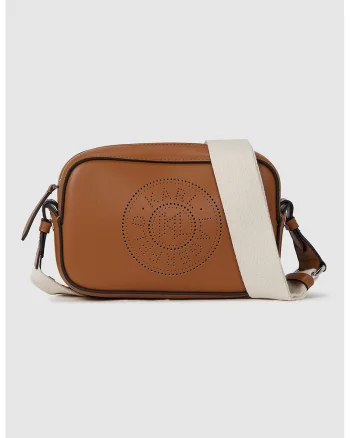 Geanta crossbody de piele cu logo, Caramel/Crem