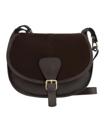 Geanta crossbody din piele cu garnitura din piele intoarsa, Maro inchis