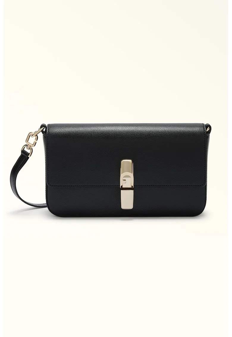 Geanta crossbody din piele cu clapa Iride, Negru