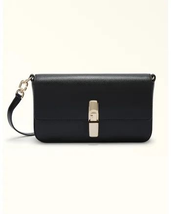 Geanta crossbody din piele cu clapa Iride, Negru