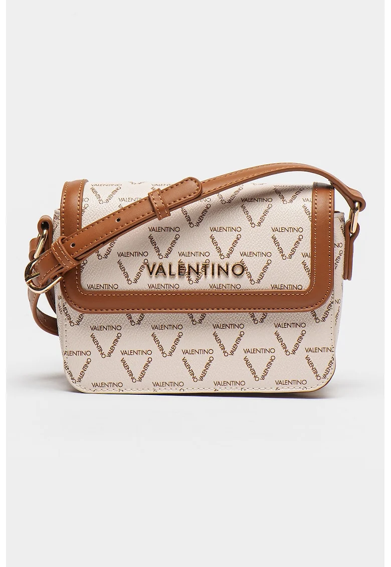 Geata crossbody de piele ecologica si clapa Lady Re, Maro/Crem