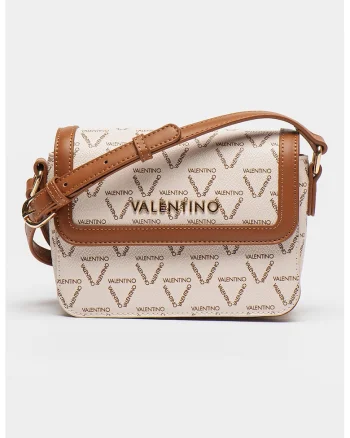 Geata crossbody de piele ecologica si clapa Lady Re, Maro/Crem