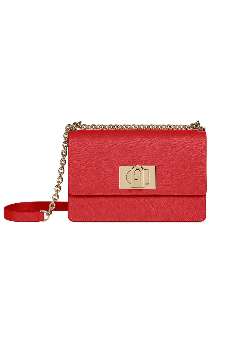 Geanta crossbody din piele cu bareta din lant si protectie pentru umar, Rosu
