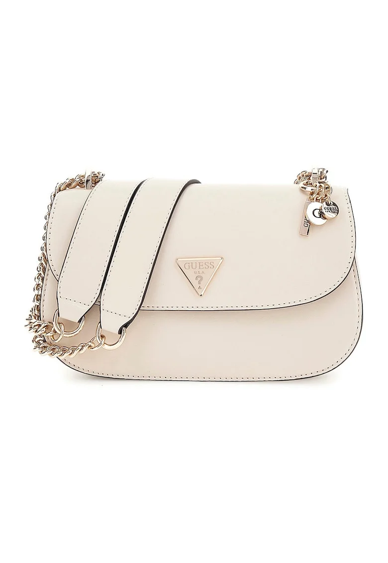 Geanta crossbody de piele ecologica cu bareta de lant Daryna, Alb fildes